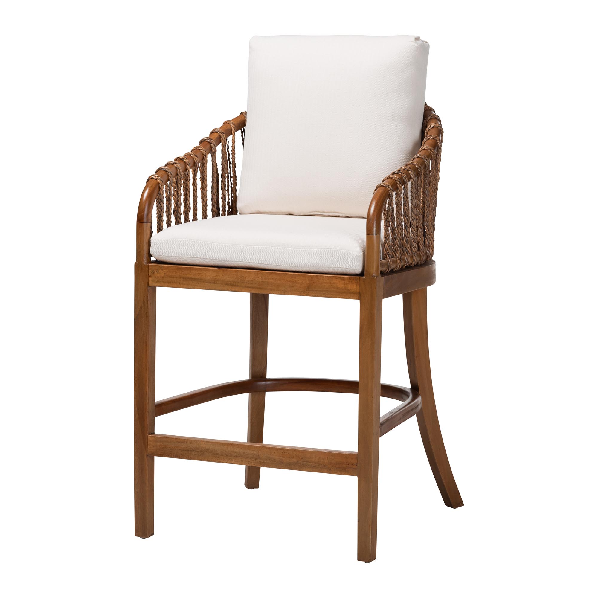 bali & pari Varen Seagrass and Mahogany Wood Counter Stool